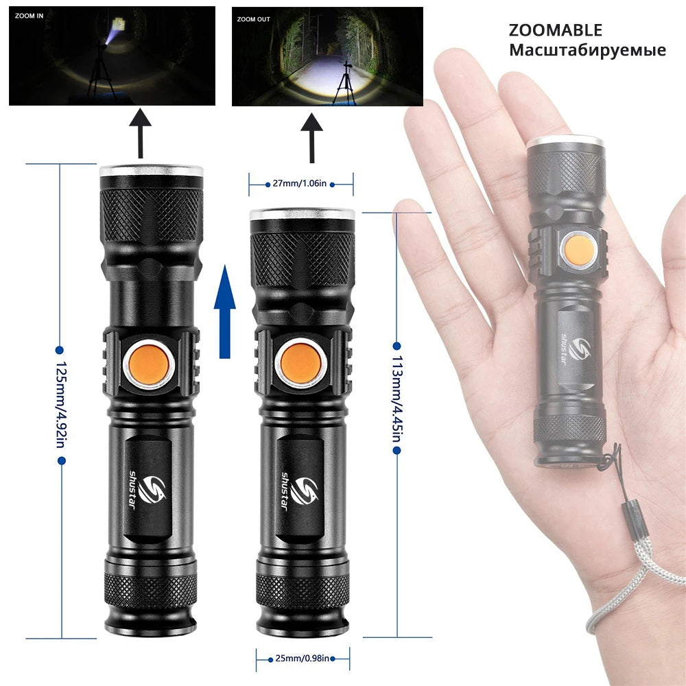 LED Flashlight USB Charging waterproof Torch Portable light