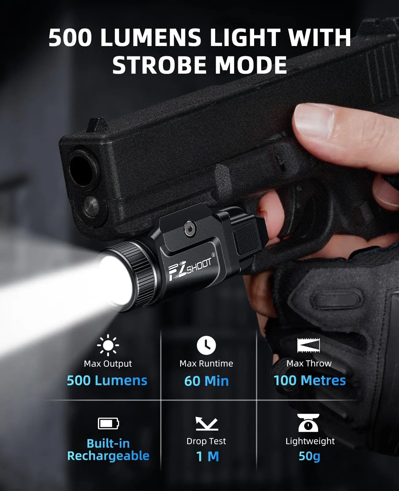 Bright Pistol Light Rechargeable Flashlight