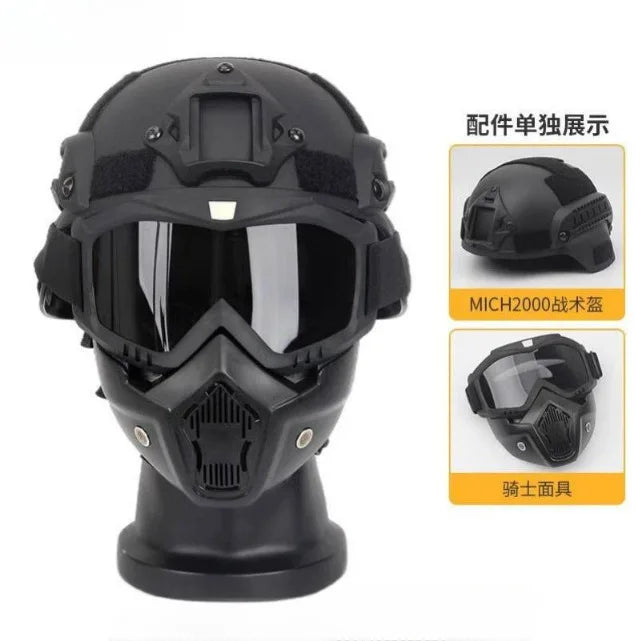 Tactical Military Helmet Set - Full Face Combat Helmet with Mask & Goggles, Durable for Training & Outdoor Enthusiasts